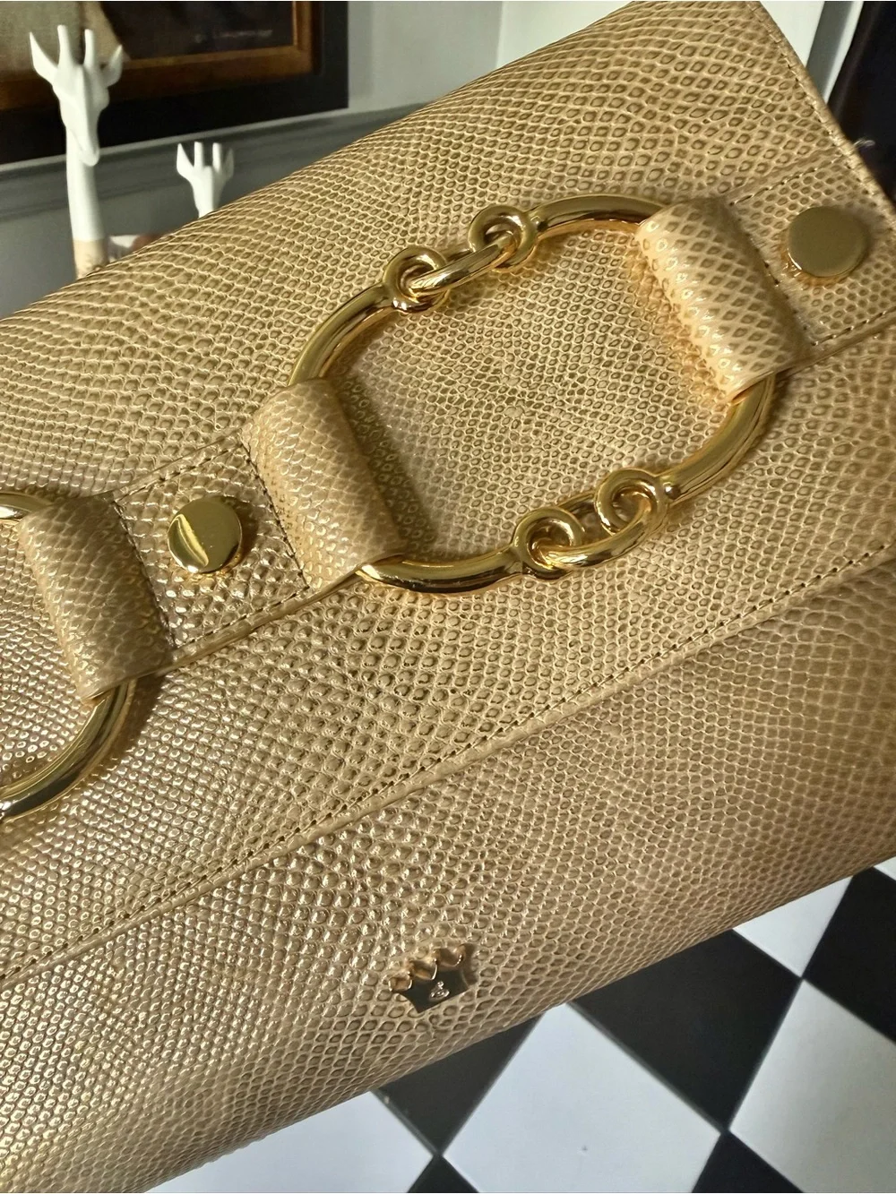 Elaine Turner Metallic Gold Textured Clutch with Chain Hardware nwot